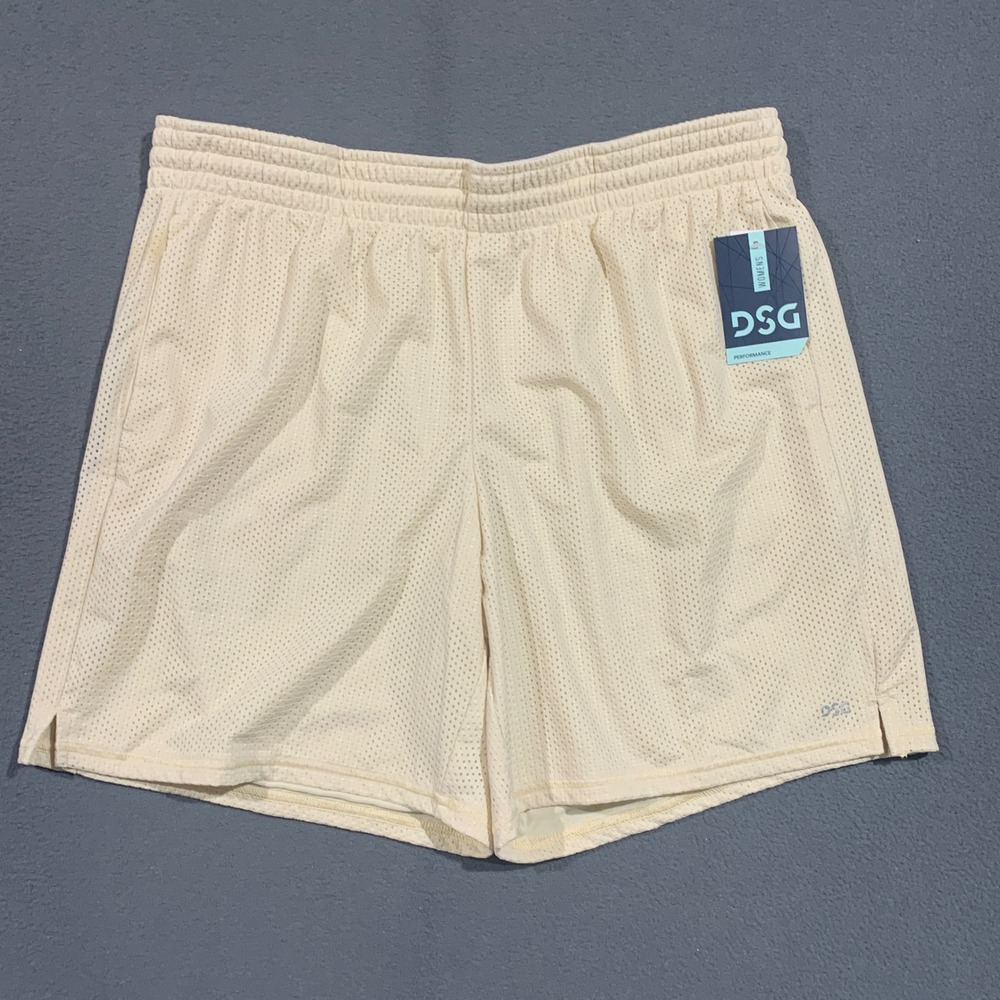 DSG Performance Womens Mid Rise Mesh Shorts Pockets 7 In Inseam Cream Large NEW
